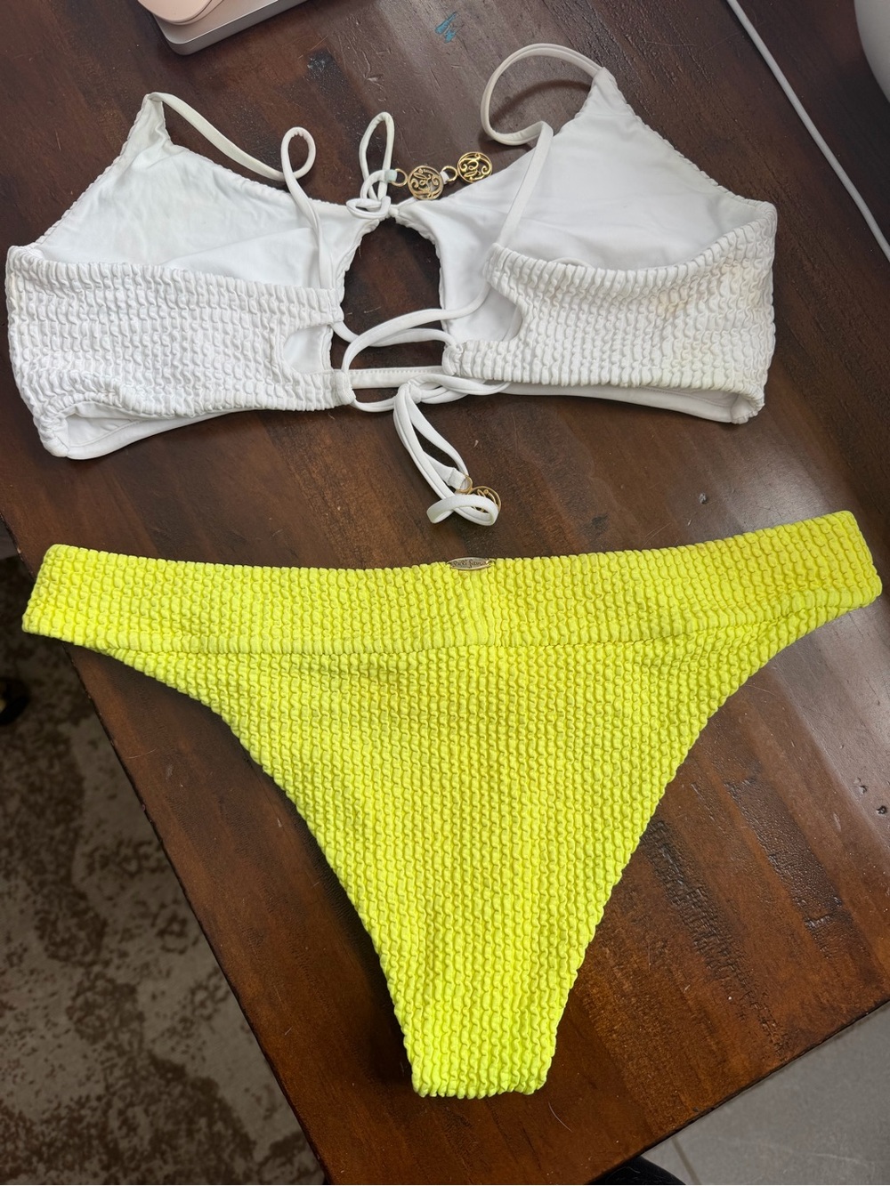 Luli Fama White & Neon Yellow Textured Bikini Set - Picture 2 of 4